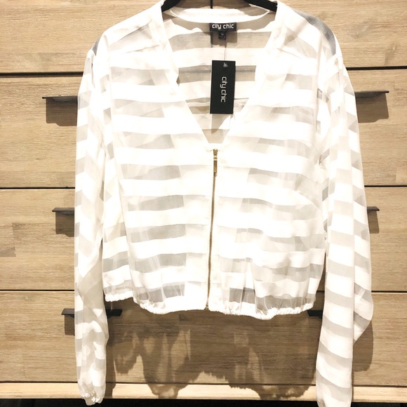 City Chic Other - CITY CHIC | Cream chiffon plus size crop zip up top